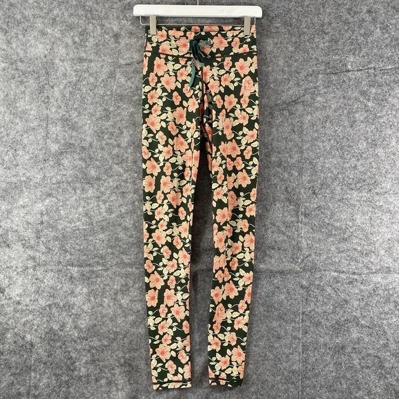 The Upside Leggings 4 Green Floral Poppy High Rise Drawstring Stretch - Picture 2 of 12